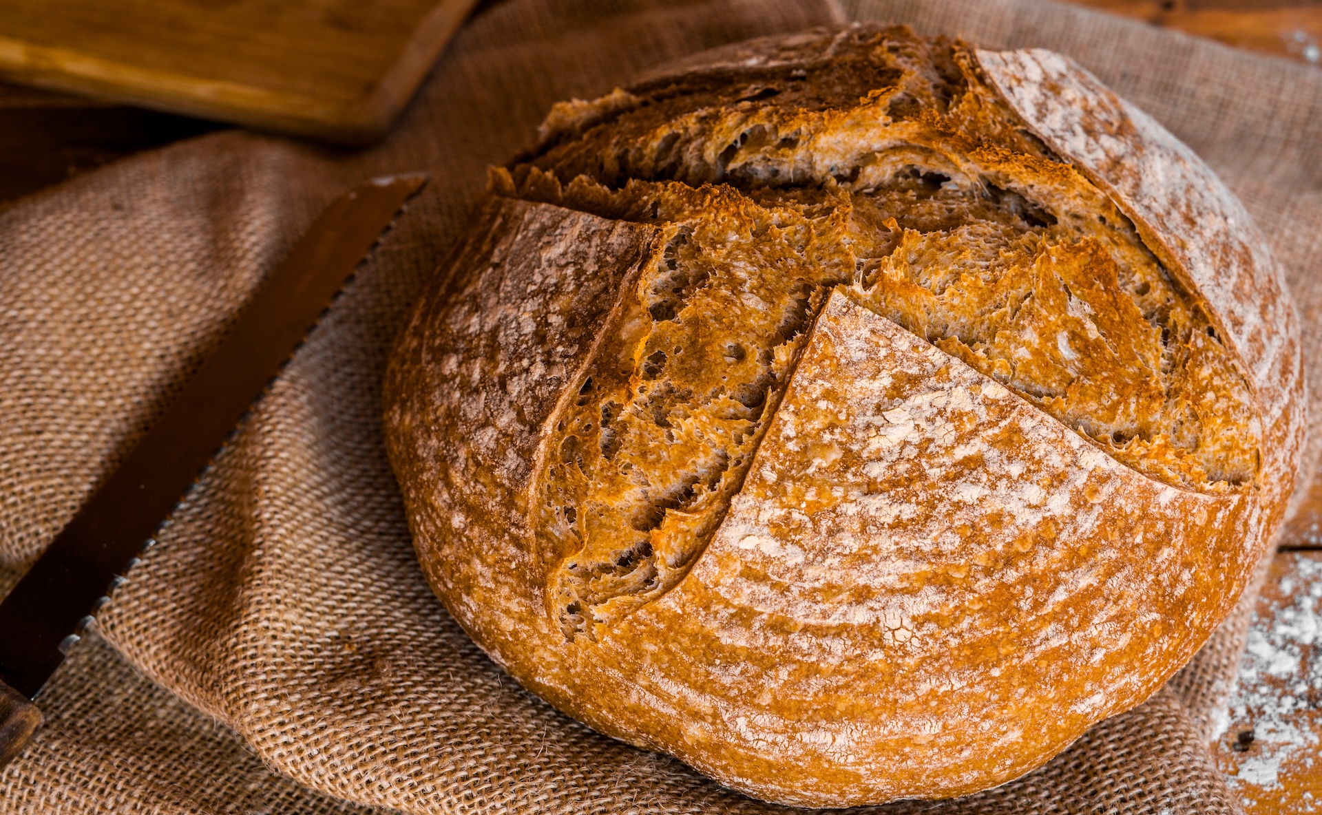 Freshly baked artisan sourdough loaf